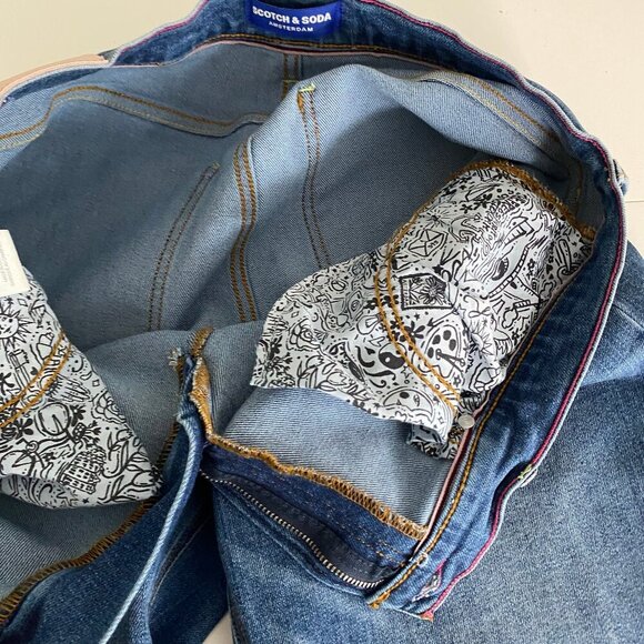 Scotch & Soda Amsterdam  Women's Denim Jeans Size 14 Blue Stretch Pink Badge - Picture 5 of 7